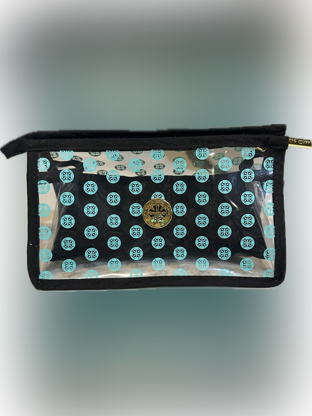 RUSTIC CUFF CLEAR LOGO BRACELET JEWELRY TRAVEL ZIPPER POUCH  TURQUOISE 7”x4.25”